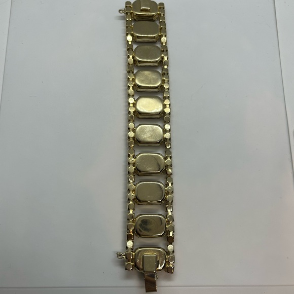 Vintage wide rhinestone statement bracelet brown gold rectangle sparkly